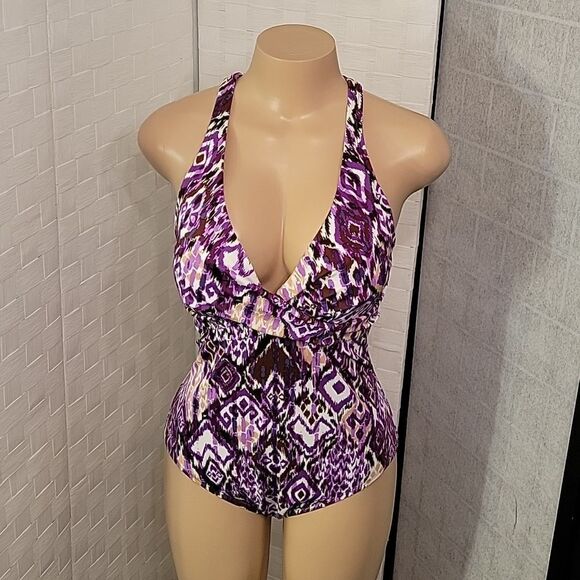 BRAND NEW SPEEDO WOMEN"S CRISSCROSS BACK STYLE ONE-PIECE HALTER RUCHED SWIMSUIT - Picture 9 of 13